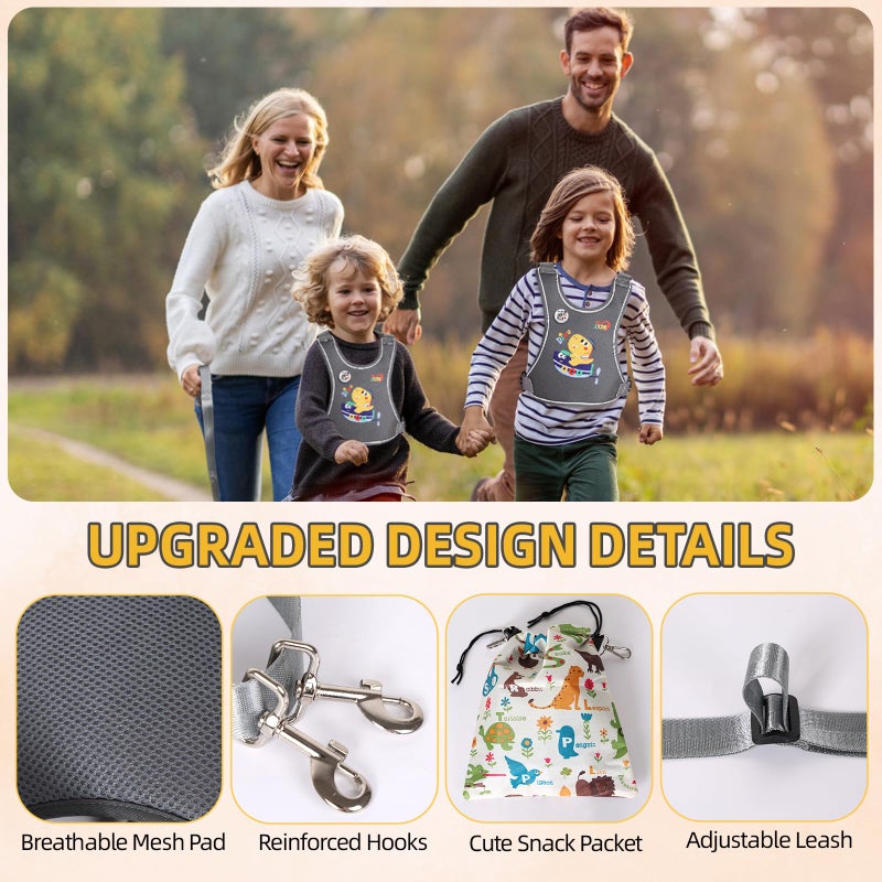 JXM 2025 New Safety Harness with Light Reflector for Active Child (3-6 yrs), Secure Vest Walking Harness with Quick Grab Handle and Pouch, Adjustable Tether Leash for Autism Special Needs ADHD/ASD Kids - Image 4